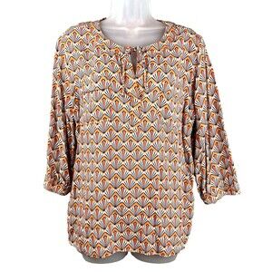Stylus Geometric Print Tunic Top Women's XL 100% Rayon 3/4 Sleeve